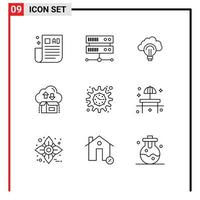 Group of 9 Modern Outlines Set for funding package light gift box Editable Vector Design Elements