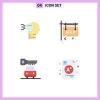 Pictogram Set of 4 Simple Flat Icons of personal key shield sold a Editable Vector Design Elements