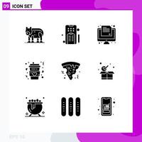 Pictogram Set of 9 Simple Solid Glyphs of fast food long exam drink coffee Editable Vector Design Elements