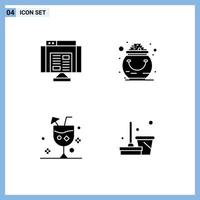 Modern Set of 4 Solid Glyphs and symbols such as application beach web luck cocktail Editable Vector Design Elements