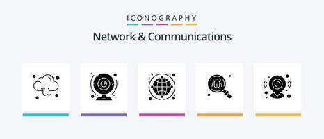 Network And Communications Glyph 5 Icon Pack Including find. antivirus. computer. world. network. Creative Icons Design vector