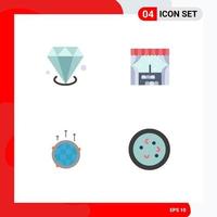 Pack of 4 Modern Flat Icons Signs and Symbols for Web Print Media such as diamonf communication jewelry window global Editable Vector Design Elements