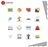 Mobile Interface Flat Color Set of 16 Pictograms of pointer arrow off pin location Editable Pack of Creative Vector Design Elements