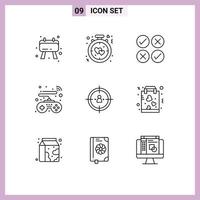 Group of 9 Modern Outlines Set for people business creative smart controls Editable Vector Design Elements