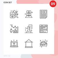 9 signos de contorno universal símbolos de datos de datos de eficiencia de persona elementos de diseño vectorial editables de video vector