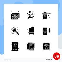 Modern Set of 9 Solid Glyphs and symbols such as technology electronics restaurant devices torch Editable Vector Design Elements