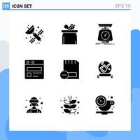 Modern Set of 9 Solid Glyphs Pictograph of card web kid business scales Editable Vector Design Elements