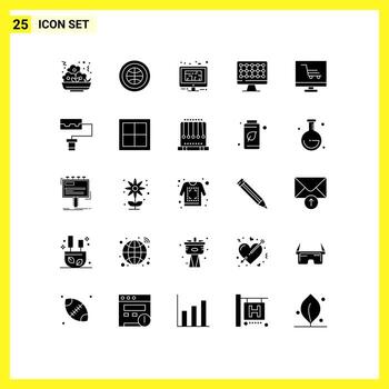 Pack of 25 Modern Solid Glyphs Signs and Symbols for Web Print Media such as development technology web computer floor Editable Vector Design Elements