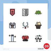 Editable Vector Line Pack of 9 Simple Filledline Flat Colors of house real estate report calendar tree Editable Vector Design Elements