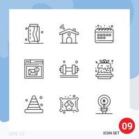 Pack of 9 creative Outlines of alert mail house inbox calendar Editable Vector Design Elements