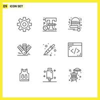 9 User Interface Outline Pack of modern Signs and Symbols of coding dropper card color sampler tone Editable Vector Design Elements