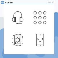 Mobile Interface Line Set of 4 Pictograms of headphones rug call carpet data Editable Vector Design Elements