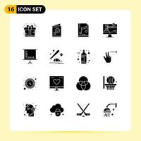 Group of 16 Solid Glyphs Signs and Symbols for board law audio digital copy right Editable Vector Design Elements