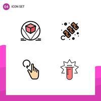 Mobile Interface Filledline Flat Color Set of 4 Pictograms of box finger deliver meat reload Editable Vector Design Elements