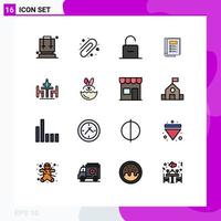 Mobile Interface Flat Color Filled Line Set of 16 Pictograms of conference report padlock layout book Editable Creative Vector Design Elements