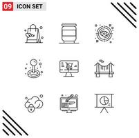 Group of 9 Modern Outlines Set for online play focus game joystick Editable Vector Design Elements