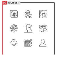 Group of 9 Modern Outlines Set for cream doller technician money point Editable Vector Design Elements