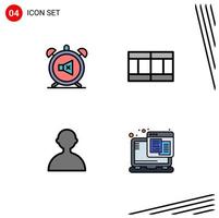 Pack of 4 Modern Filledline Flat Colors Signs and Symbols for Web Print Media such as alarm user off sport technology Editable Vector Design Elements