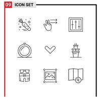 Pictogram Set of 9 Simple Outlines of direction arrow electronics window furniture Editable Vector Design Elements