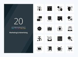 20 Marketing And Advertising Solid Glyph icon for presentation vector
