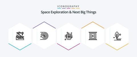Space Exploration And Next Big Things 25 Line icon pack including electricity. charge. disruptive. electronic. biology vector