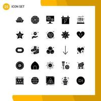 25 User Interface Solid Glyph Pack of modern Signs and Symbols of love tube setting energy battery Editable Vector Design Elements