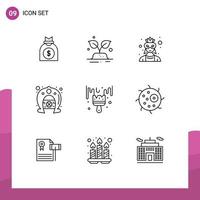 Group of 9 Modern Outlines Set for color horseshoe mask fortune day Editable Vector Design Elements