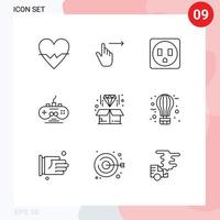 Set of 9 Modern UI Icons Symbols Signs for diamond box swipe game pad game Editable Vector Design Elements