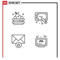 Pictogram Set of 4 Simple Filledline Flat Colors of tart online design mail taxi Editable Vector Design Elements