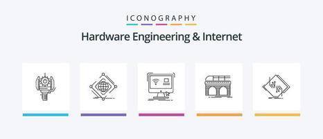 paquete de iconos de ingeniería de hardware y línea de Internet 5 que incluye Internet. complejo. hardware. tráfico. supervisión. diseño de iconos creativos vector