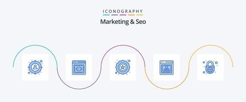 paquete de iconos de marketing y seo blue 5 que incluye candado de globo. seguridad. de primera calidad. servidor. posicionamiento web vector