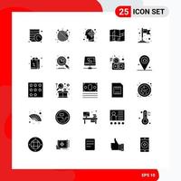 Modern Set of 25 Solid Glyphs Pictograph of map flag head place location Editable Vector Design Elements