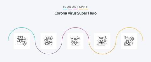 paquete de iconos de la línea 5 del superhéroe del virus de la corona que incluye al farmacéutico. hospital. oficial. salud. cuidado vector
