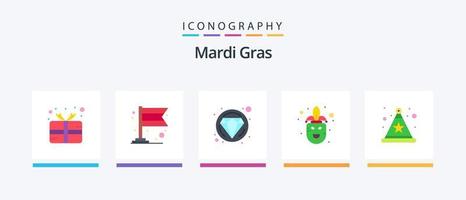 paquete de iconos mardi gras flat 5 que incluye. sombrero. diamante. celebracion. Mardi Gras. diseño de iconos creativos vector