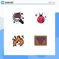 Universal Icon Symbols Group of 4 Modern Filledline Flat Colors of audit flame seo beetle file Editable Vector Design Elements