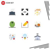 Set of 9 Modern UI Icons Symbols Signs for text pencil hands vegetable food Editable Vector Design Elements