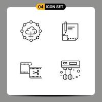 Group of 4 Modern Filledline Flat Colors Set for cloud computing signing contract page cut Editable Vector Design Elements