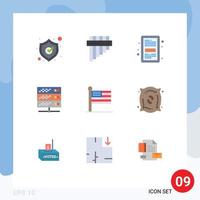 User Interface Pack of 9 Basic Flat Colors of united flag education web network server Editable Vector Design Elements