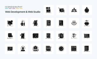 25 paquete de iconos de glifos sólidos de desarrollo web y estudio web vector