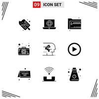 Set of 9 Modern UI Icons Symbols Signs for brain android share photography photo Editable Vector Design Elements