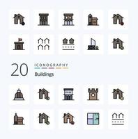 20 Buildings Line Filled Color icon Pack like house architecture location house fire vector