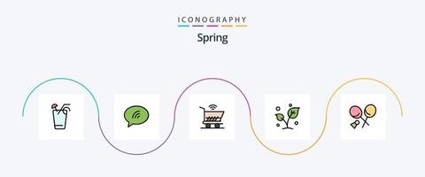 Spring Line Filled Flat 5 Icon Pack Including badminton. sprout. trolly. spring. leaf vector