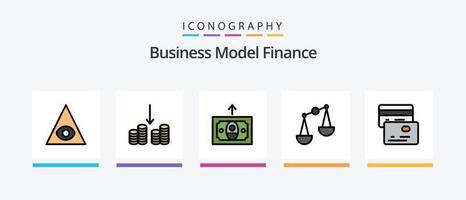 la línea de finanzas llenó el paquete de 5 íconos que incluye . estrategia. dinero. dinero en efectivo. diseño de iconos creativos vector