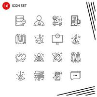 Pack of 16 Modern Outlines Signs and Symbols for Web Print Media such as webinar forum locked wifi modem Editable Vector Design Elements