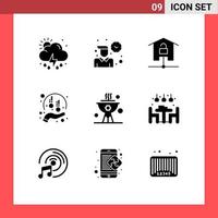 Group of 9 Solid Glyphs Signs and Symbols for sponsorship funds devices donation technology Editable Vector Design Elements