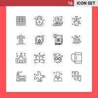 User Interface Pack of 16 Basic Outlines of wifi nature user iot scientist Editable Vector Design Elements