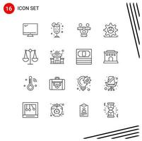 Pictogram Set of 16 Simple Outlines of justice man connection security dper Editable Vector Design Elements