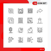 Set of 16 Modern UI Icons Symbols Signs for coding music coding media redo Editable Vector Design Elements