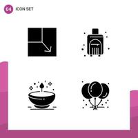 4 Thematic Vector Solid Glyphs and Editable Symbols of expand dia bag travel bag light Editable Vector Design Elements