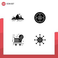 Mobile Interface Solid Glyph Set of 4 Pictograms of nature hunter mountain finance new item Editable Vector Design Elements